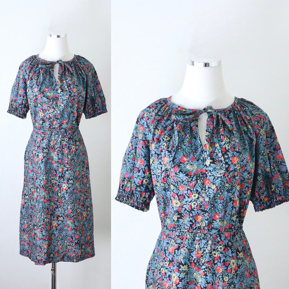 Handmade Size XL Vintage Prairie Sun Dress Cottage Cotton Floral Print